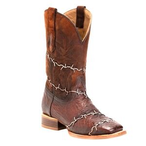CORRAL Men's Ostrich Leather Square Toe Barbed Wire Cowboy Boots Sz 7 NIB!